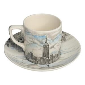 Johnson Brothers Empire State Building Demitasse Cup Saucer Set Nyc England Vtg